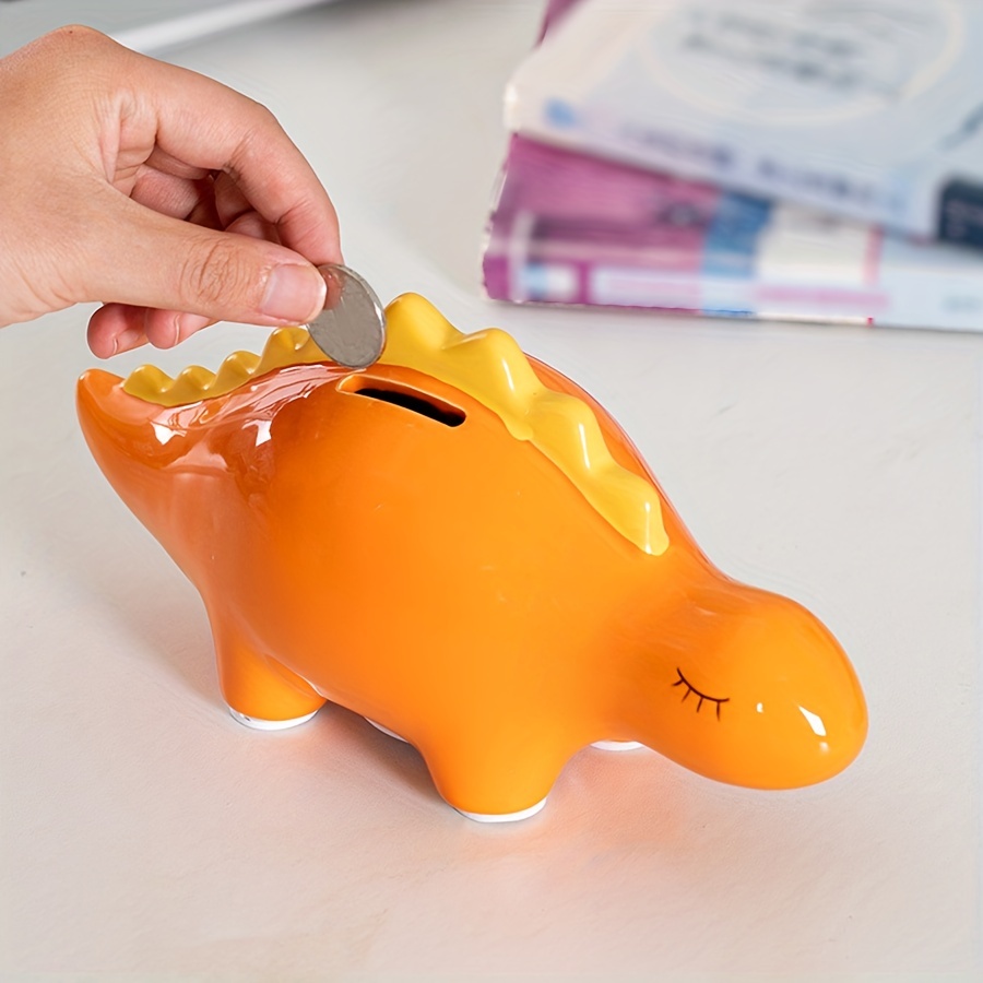 Clear Orange Plastic Piggy Bank Coin Cash Saver Savings Pig Safe Box