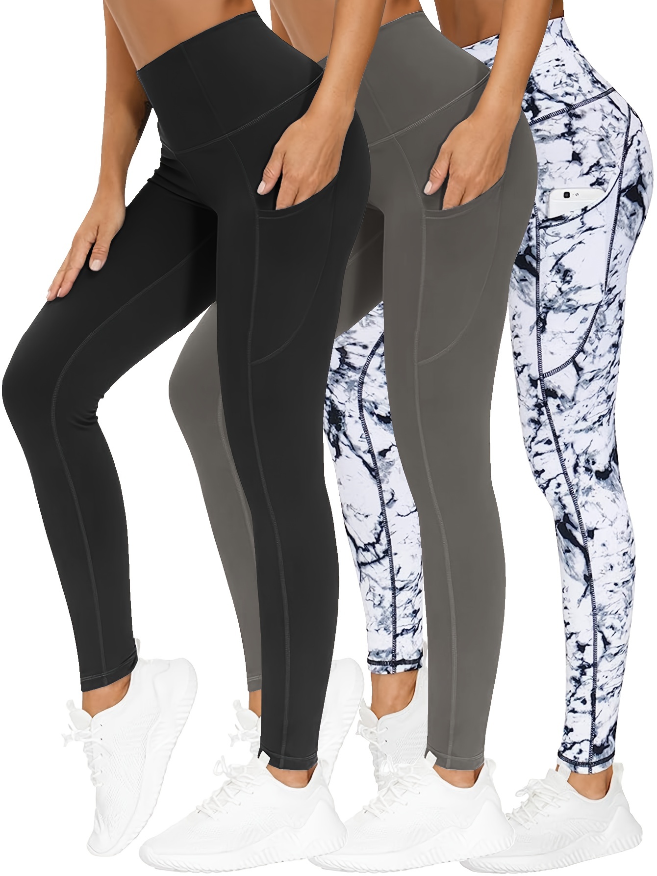 3pcs/Set Plus Size Women'S Yoga Pants With Pockets, High Waist