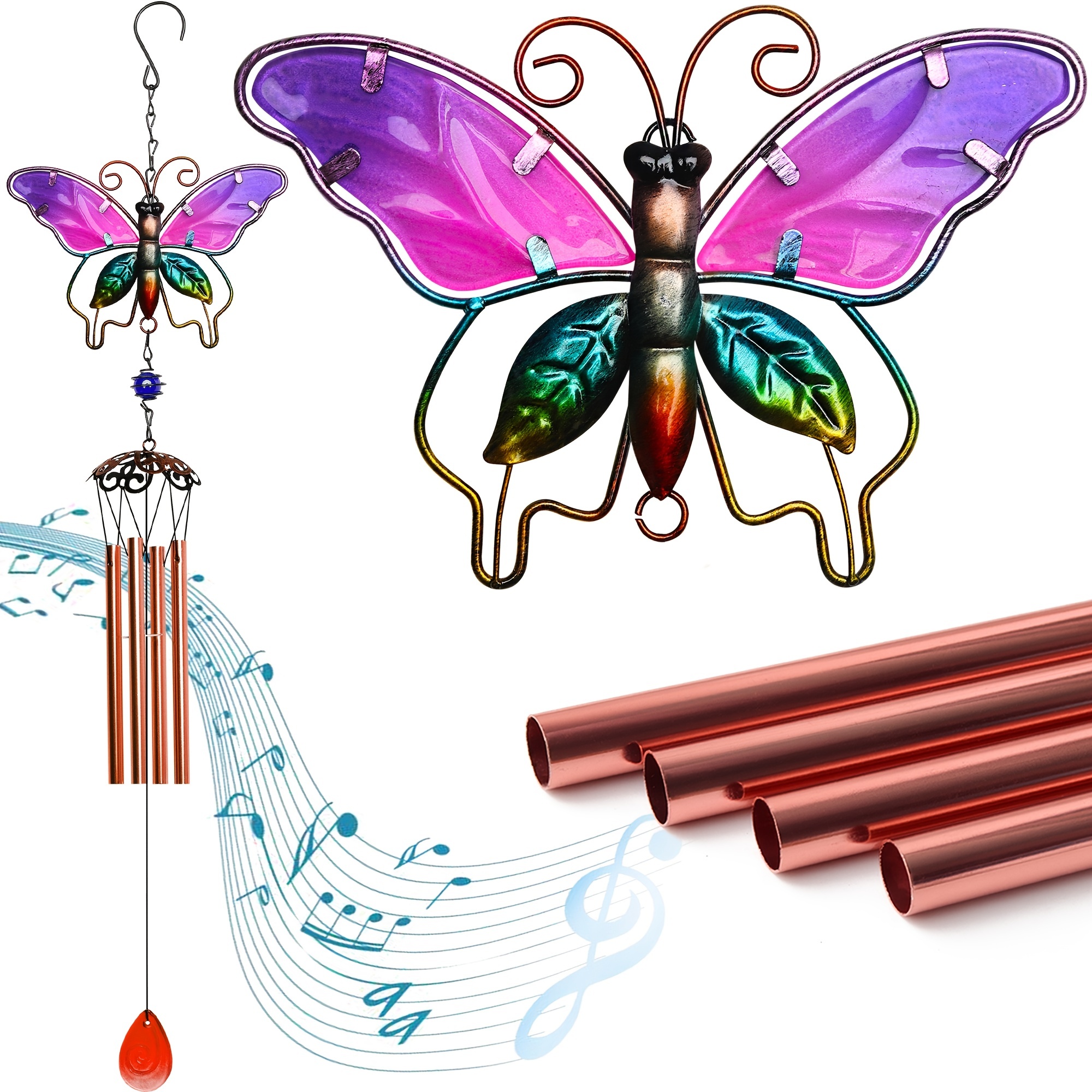 1 Pack Butterfly Wind Chimes Indoor Outdoor 31 Metal Glass Music Wind Chime Mobile Romantic Chimes For Garden Patio Yard Backyard Or Festival Decor Best Mothers And Women Gifts Pink