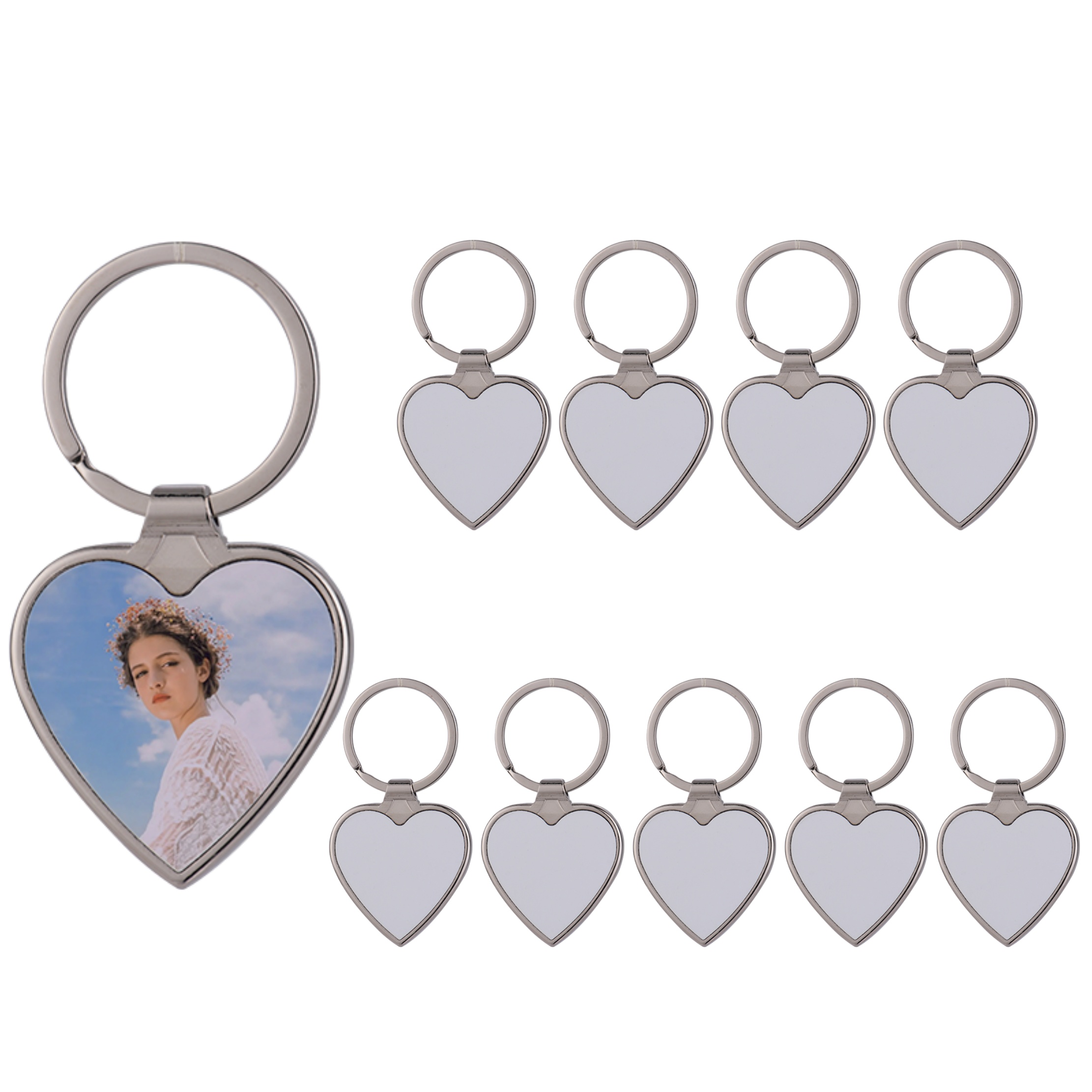 1pc Car Hanging Ornament Keychain Heart Rearview Mirror Pendant with Sublimation Blank Heat Transfer Photo Frame Key Chain Ring Christmas Gifts,Temu