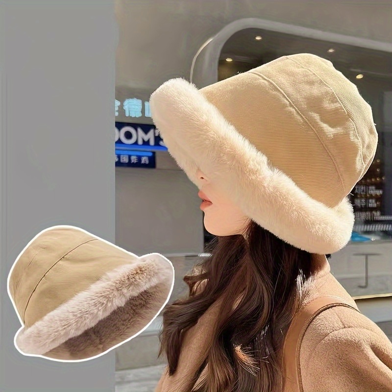 2513 Plush Fisherman Hat Artificial Fur Bucket Hat Winter Warm Plush Bucket Dalrosia Winter Bucket Hat Fluffy Faux Fur Fisherman Plush  main image 4