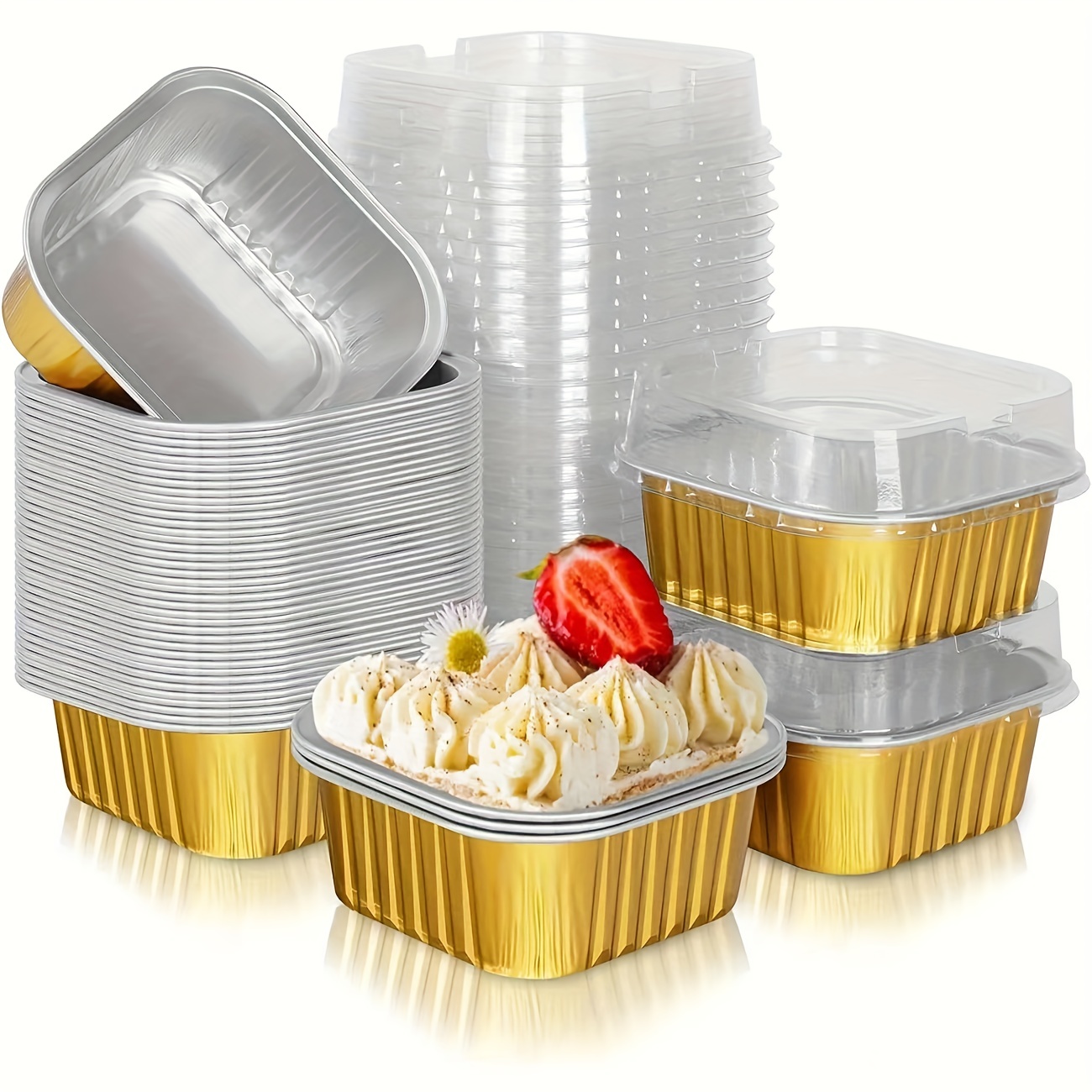 50pcs Foil Cupcake Liners with Lids Round Aluminum Muffin Cake Holders Pans  Baking Cups Tray 5.5oz Heat Resistant Cake Cups 2023 - AliExpress