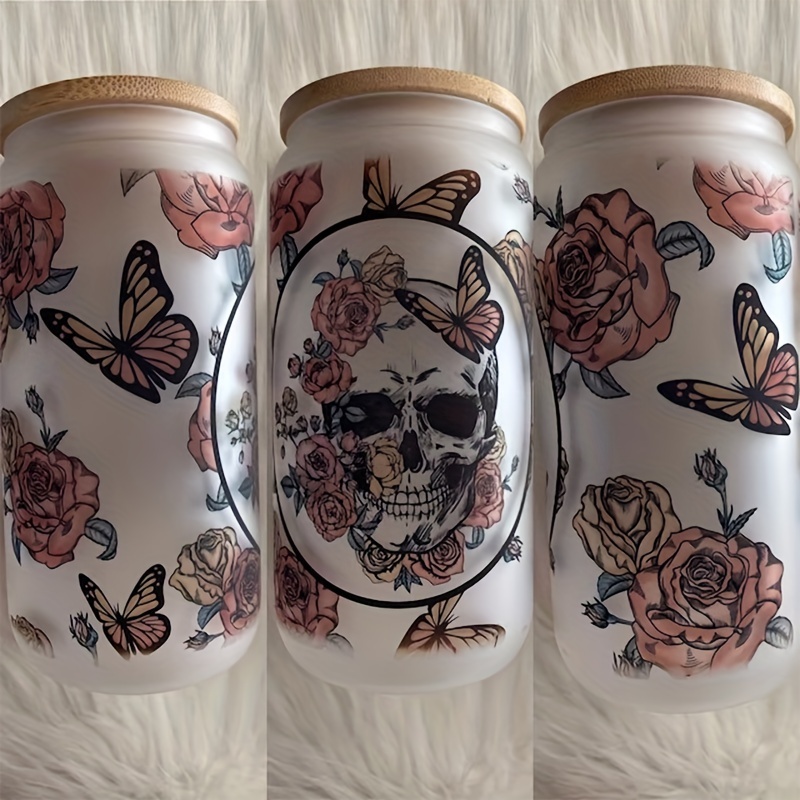 Fall Skull Coffee UV DTF Cup Wrap for 16 oz Glass Can, Ready to Ship and  Ready to Apply!