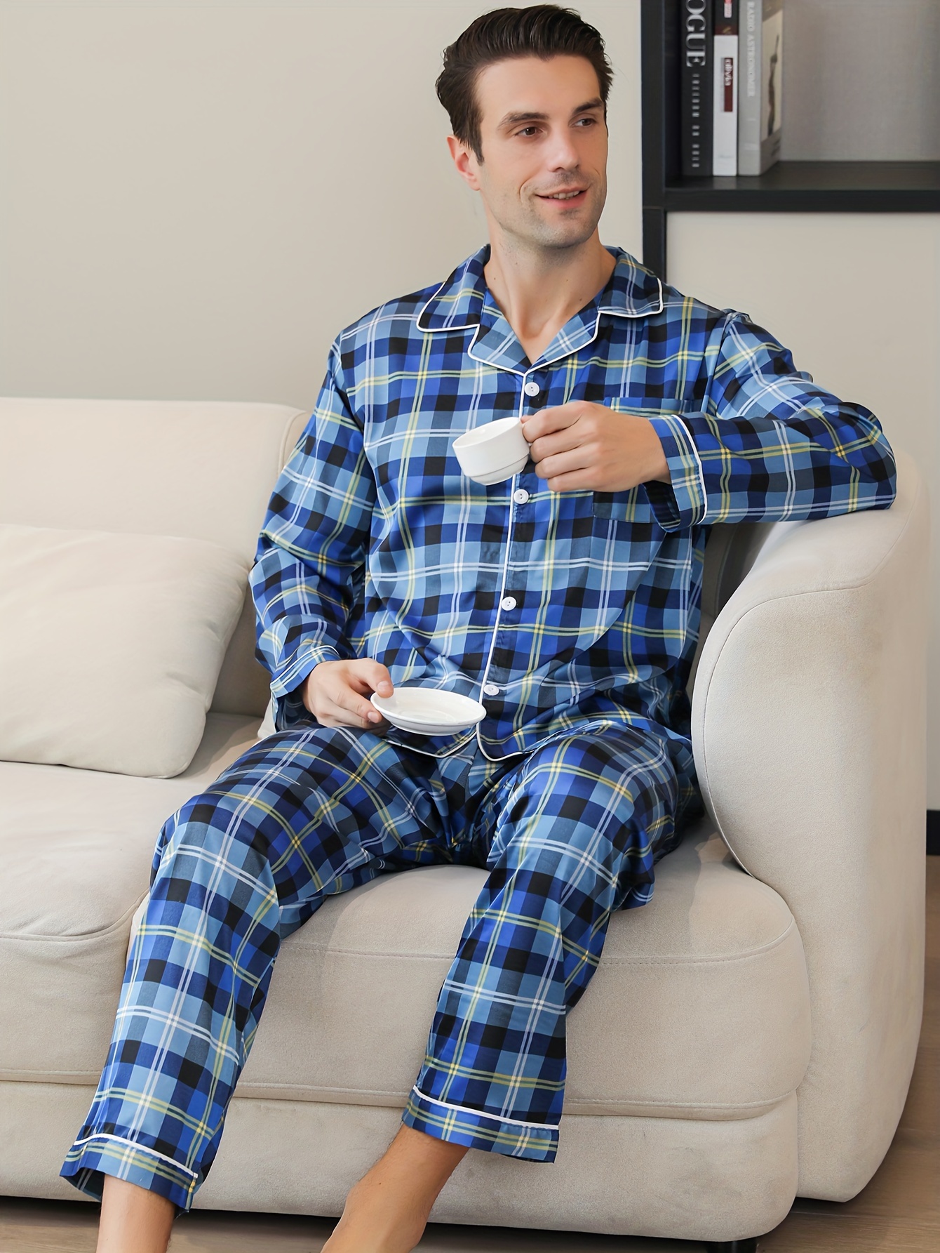 conjunto pijama piezas hombre estampado casual cuadros Temu Spain