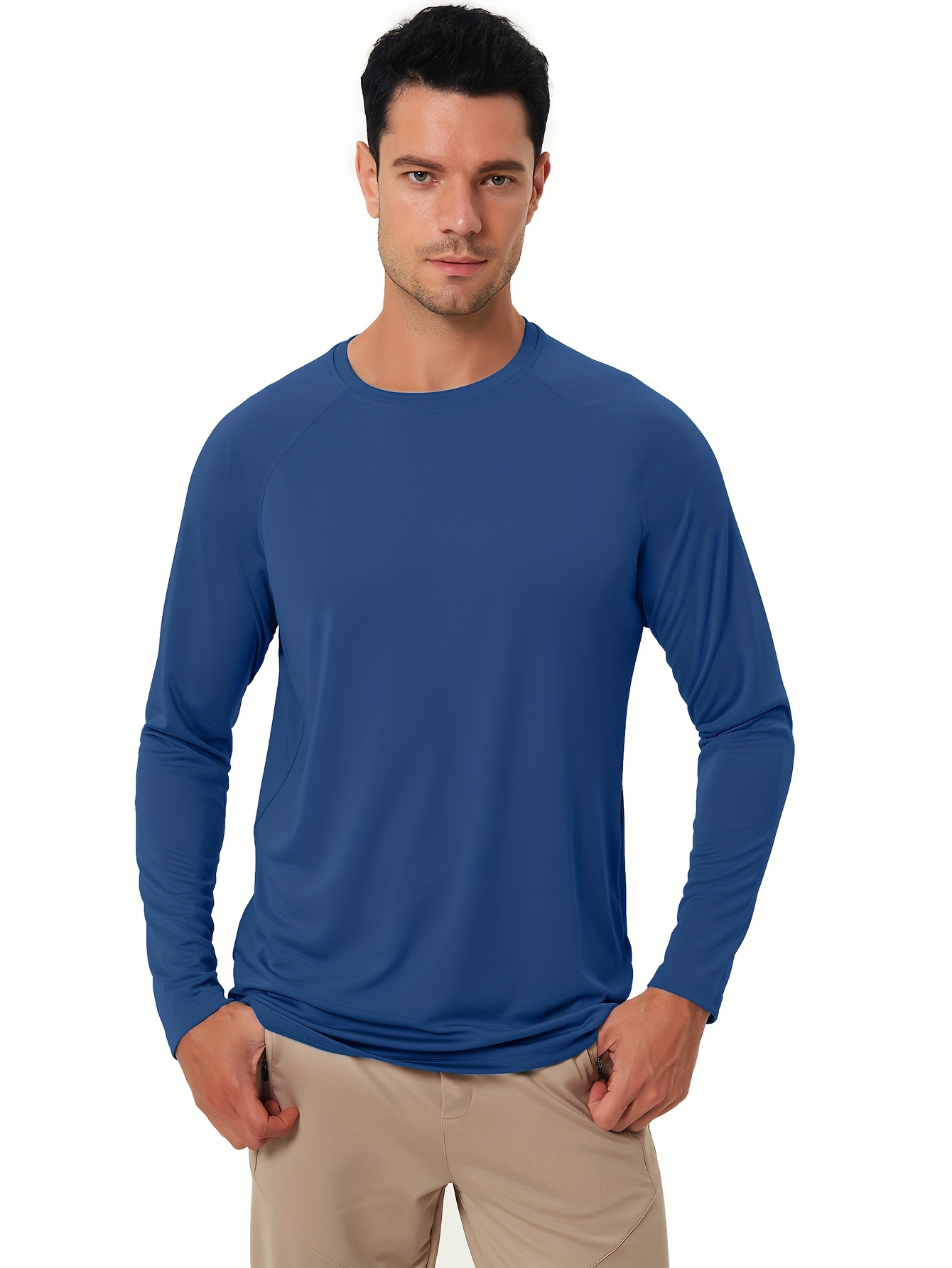 Men's Long Sleeve Shirt UPF 50 Quick Dry for Outdoor Sports, Bright Blue / L