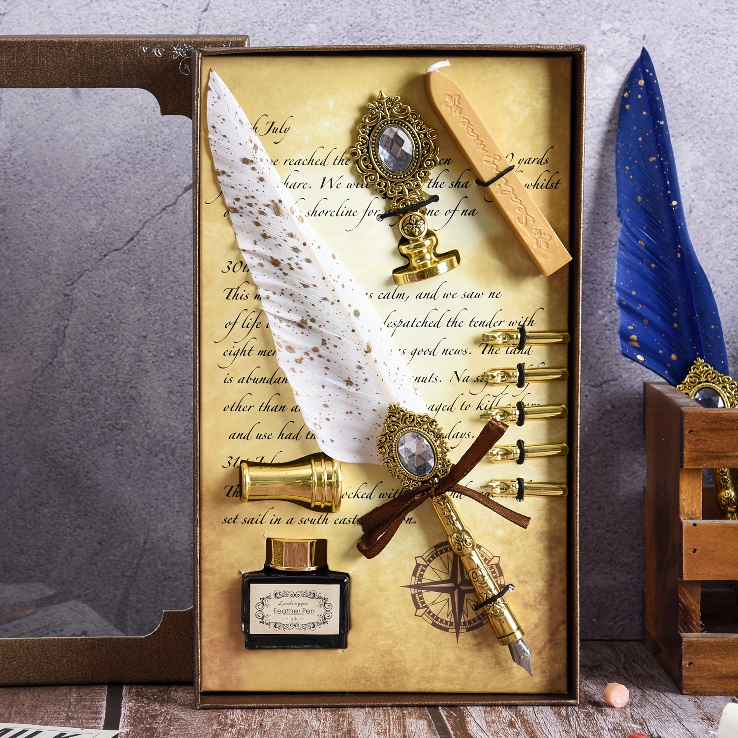 Gift Boxed With Seal And Sealing Wax + Feather Pen - Temu