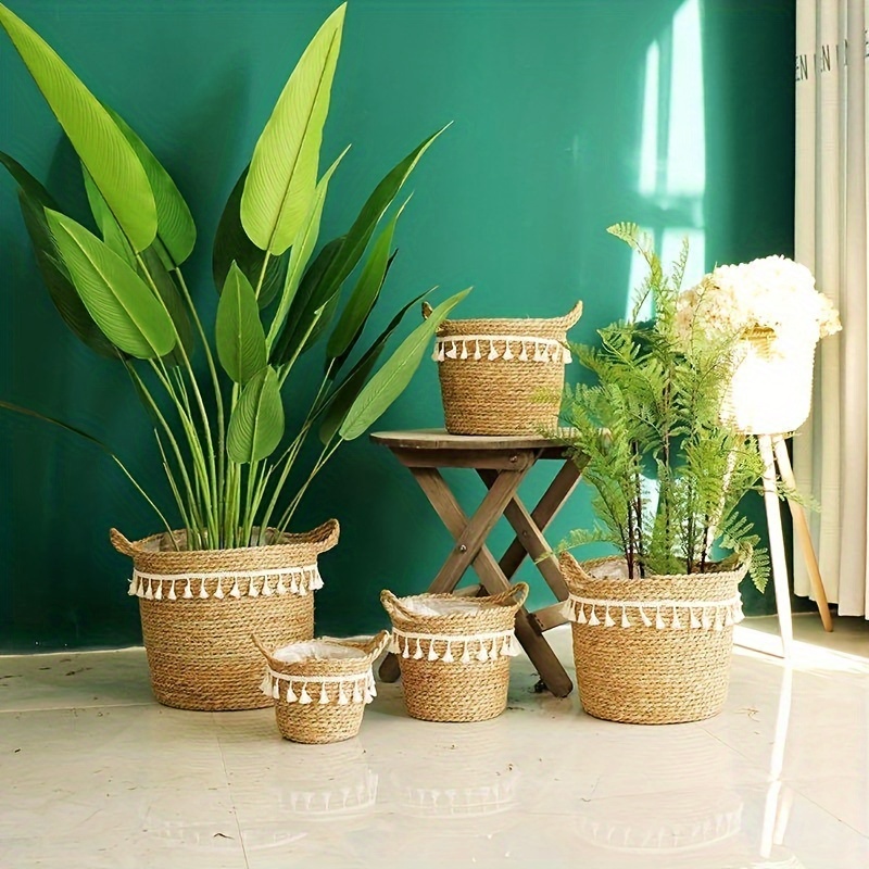 Ensemble de 2 paniers tissés en Herbe, Pots de Plantes d'intérieur pour la  décoration de