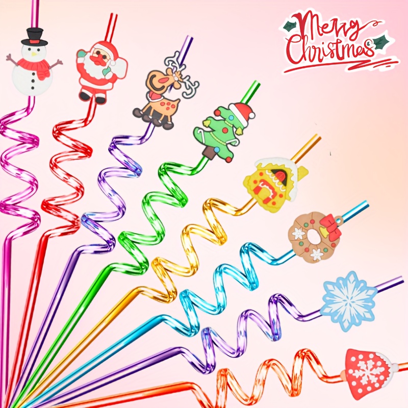 1/6Pcs Christmas Straws Reusable Plastic Spiral Xmas Colourful