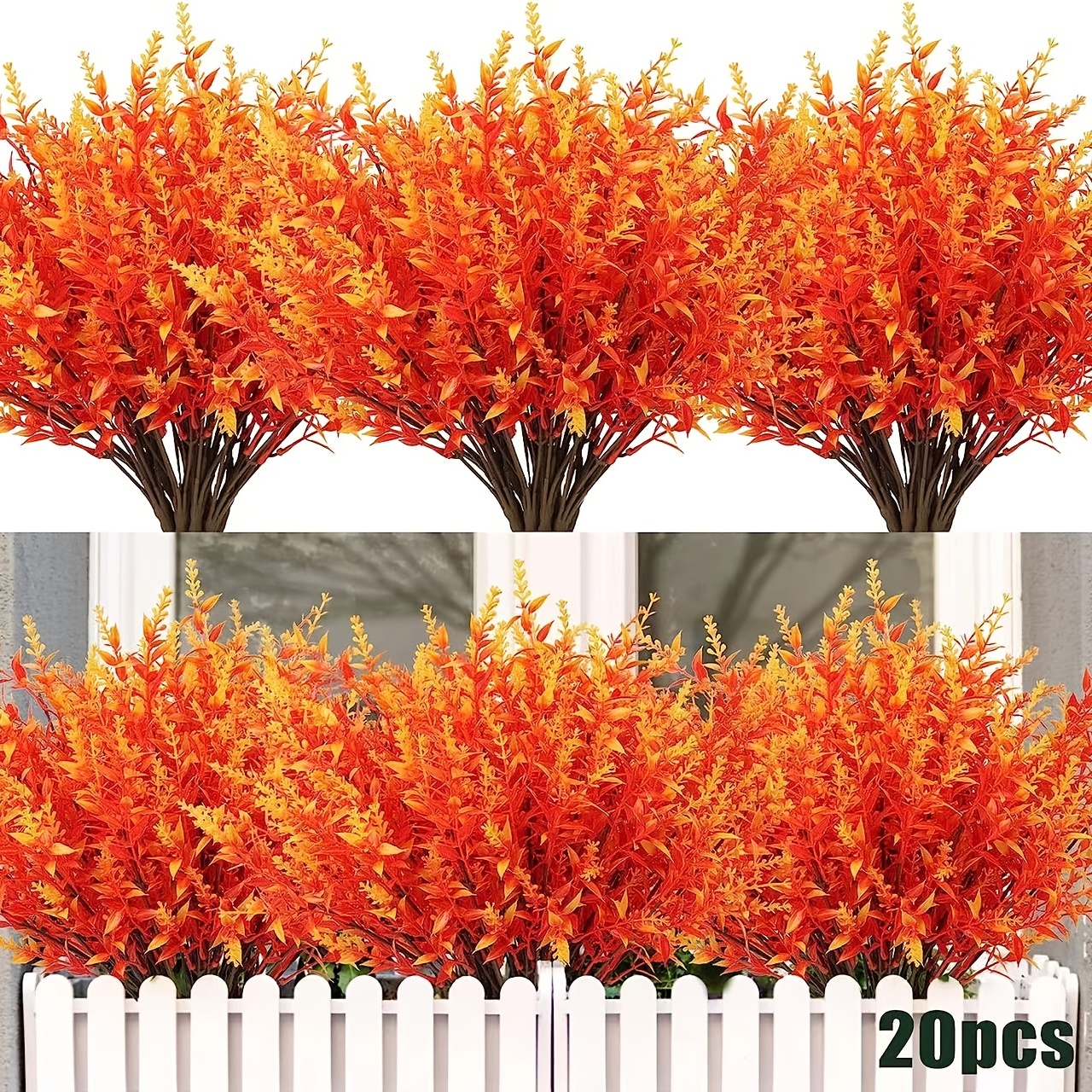 20Pcs Artificial Ferns Fall Outdoor Fake Plants Autumn Red Boston Ferns for  Porc