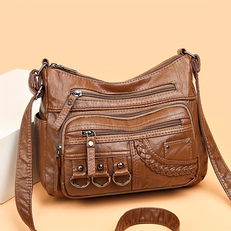 

Trendy Braided Decor All-match Messenger Bag, Multi-layer Zipper Shoulder Bag, Perfect Casual Crossbody Bag For Daily Use