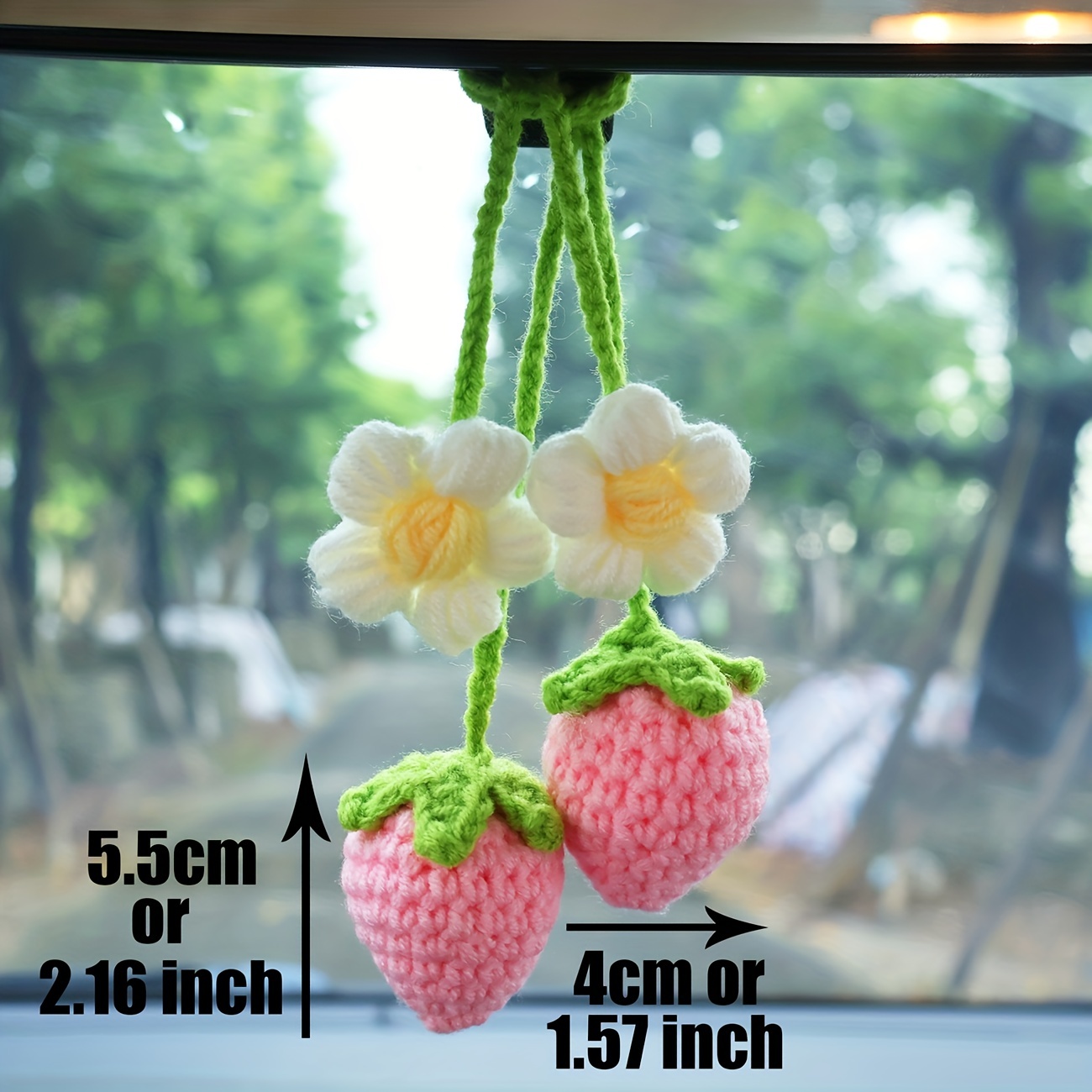 2 Pcs Strawberry Cute Flower Car Accessories Decor Teens Interior