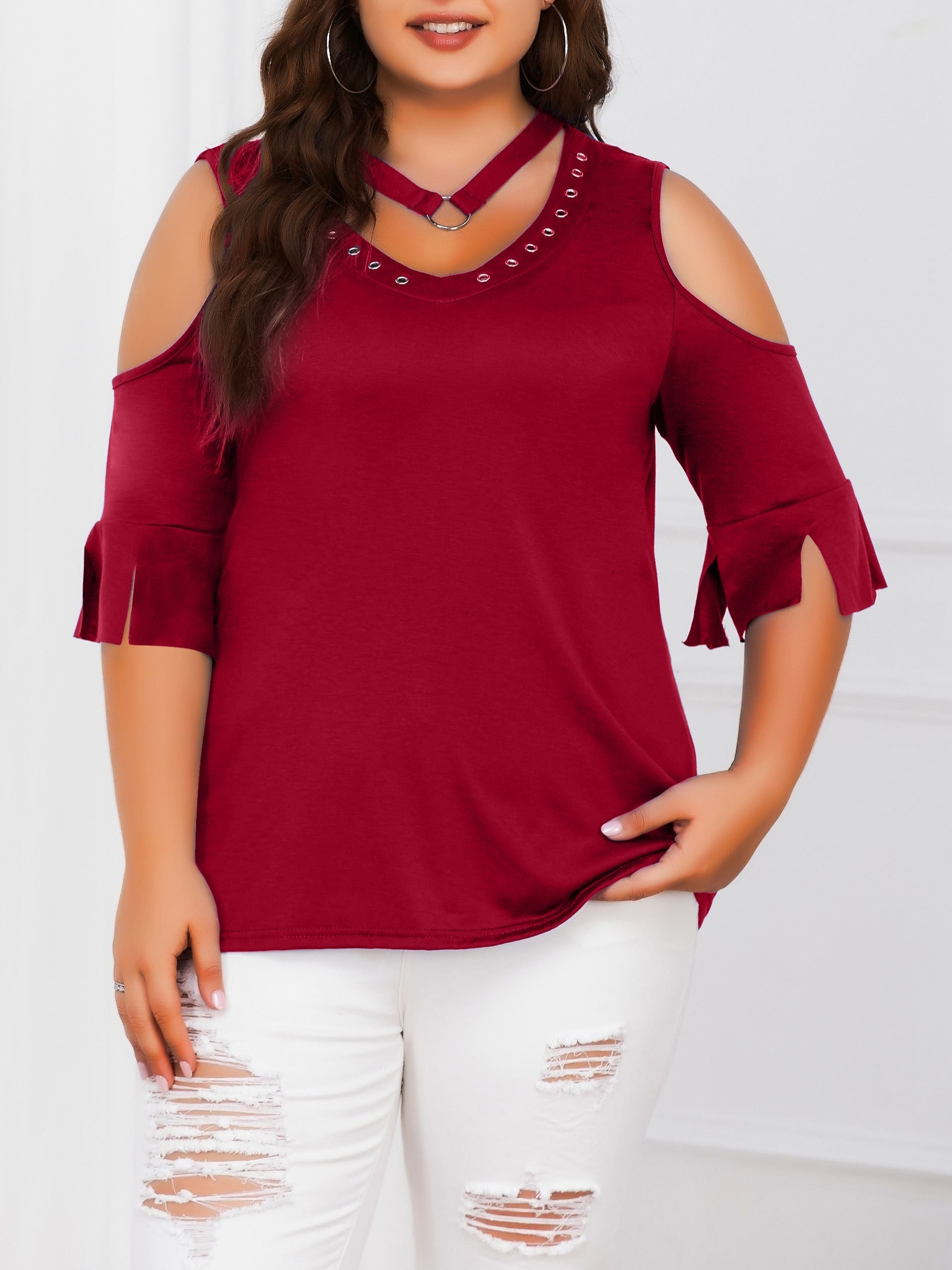 Plus Size Cold Shoulder T shirt Casual Cut Short Sleeve T Temu Ireland