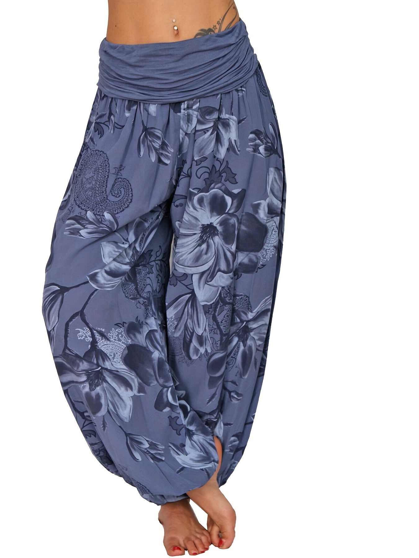Plus Size Boho Pants Women's Plus Floral Print Ruched Low - Temu