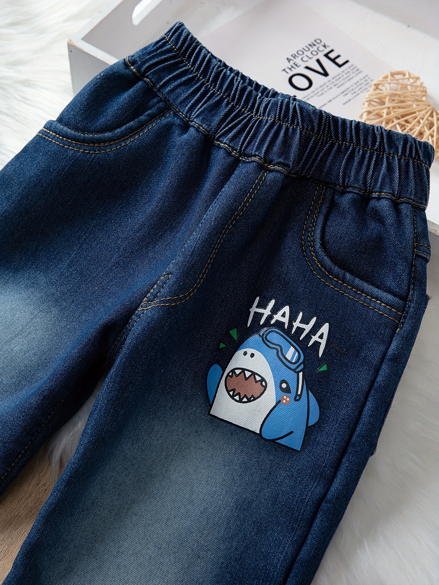 Vaqueros Forro Polar Estampado Tiburones Niños Pantalones - Temu