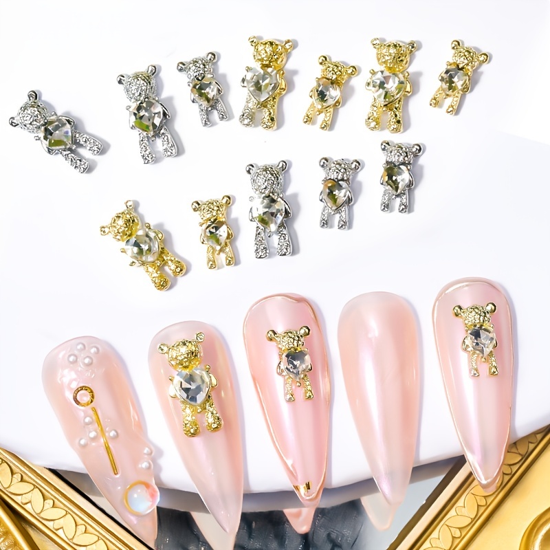 3D Bear Nail Charms 50PCS 10 Color Resin Crystal Glitter Cute Bear Nails  Art Accessory for Women Girl DIY Acrylic Nail Design Supplies