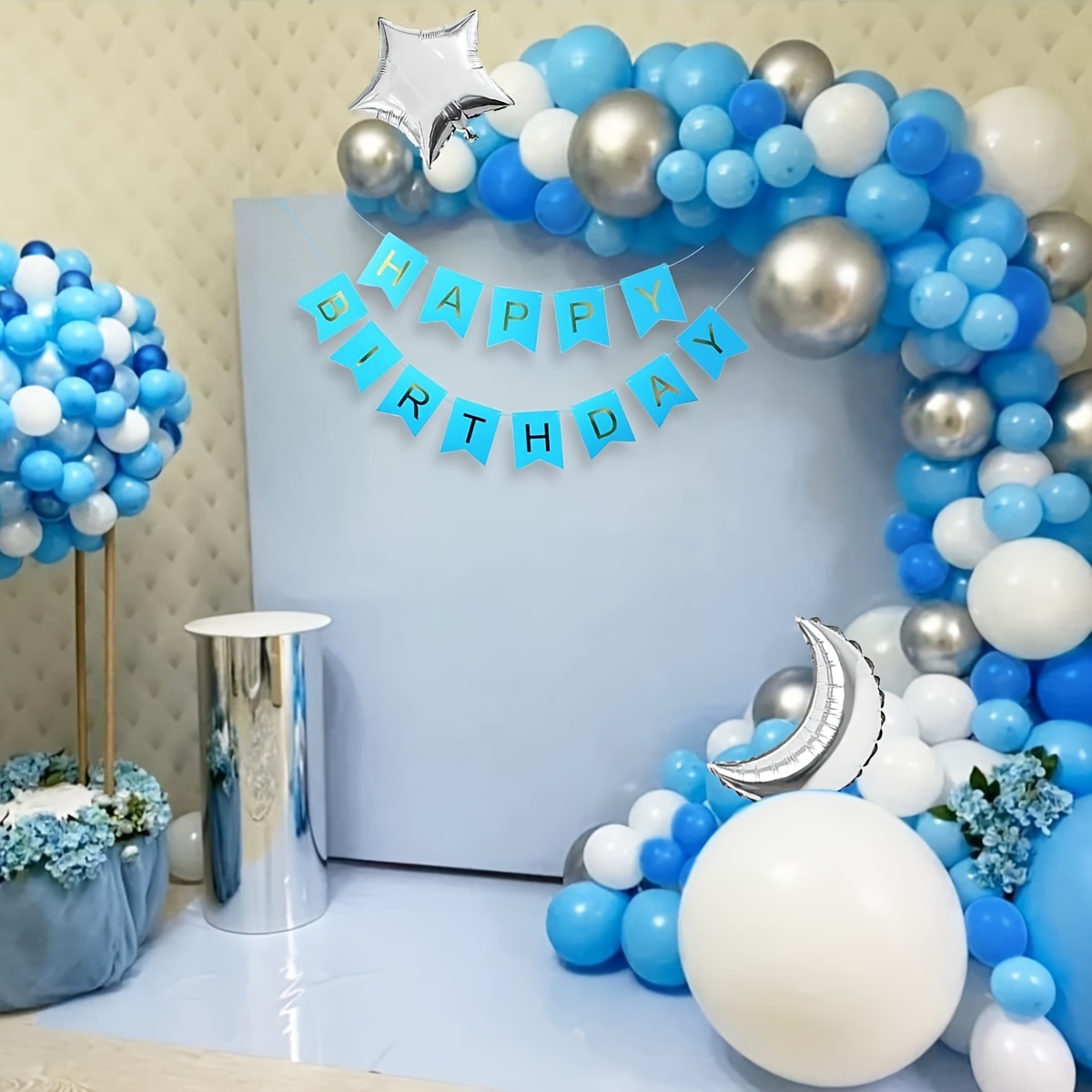 Blue 104 Pack Balloon Arch Kit | Party Decorations - Silver | White