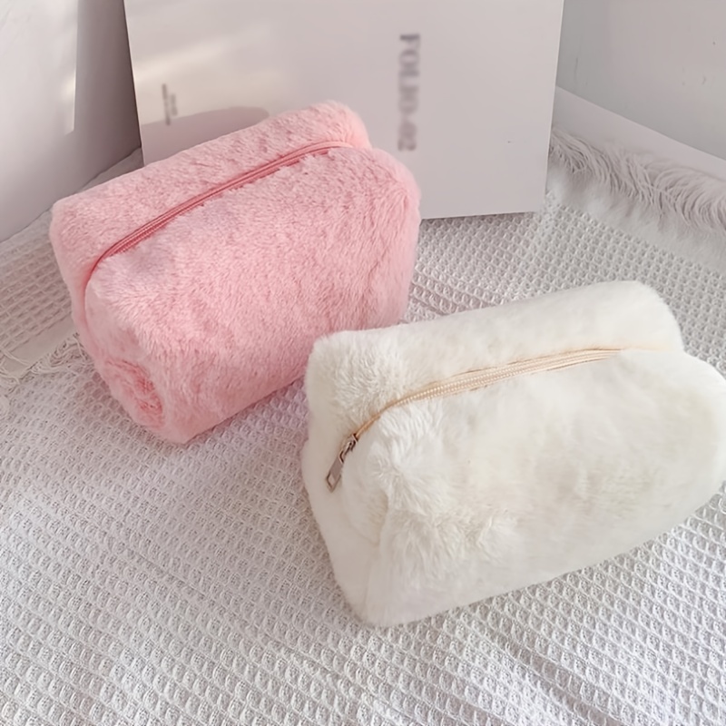 Fluffy Macaron Sweet Makeup Bag Large Capacity Soft Plush Wash Storage Bag