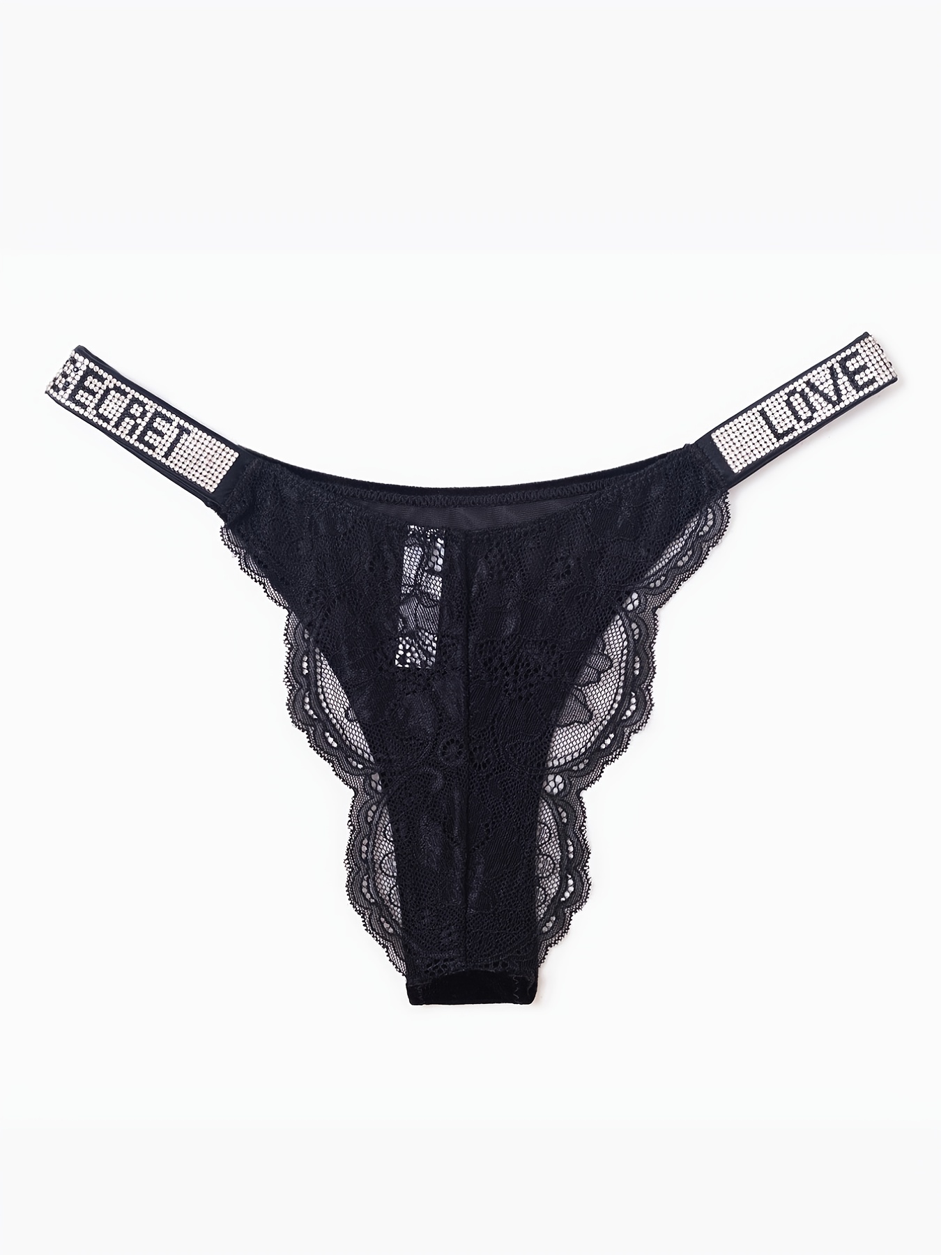 Women Sexy Underwear Rhinestone Letter Thongs V-string T Back Low