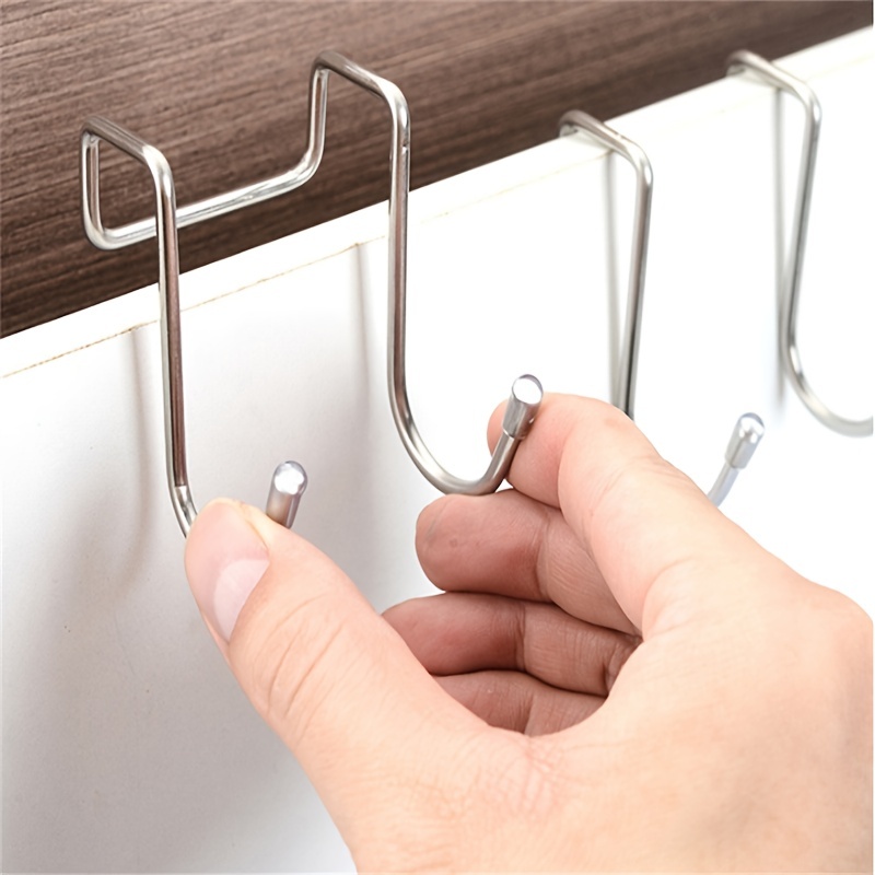 1pc Double Head S Hook, Stainless Steel S-shaped Hook, Kitchen Bathroom  Cabinet Door Hanging Hook, Non Punching Hanging Storage Hook, Load-bearing  Hoo