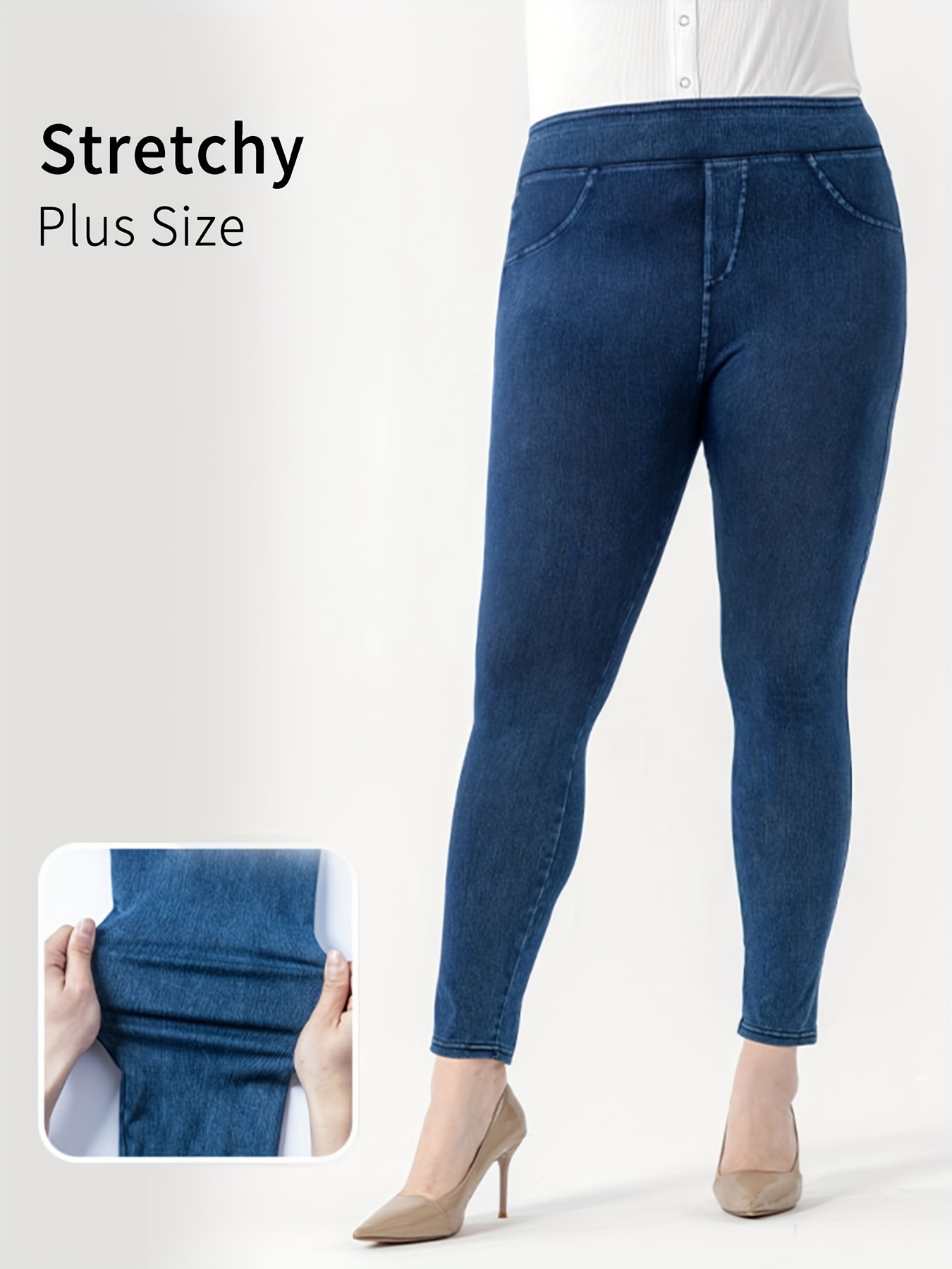 Plus Size Casual Jeans Women's Plus Solid Pipping Wide Band - Temu
