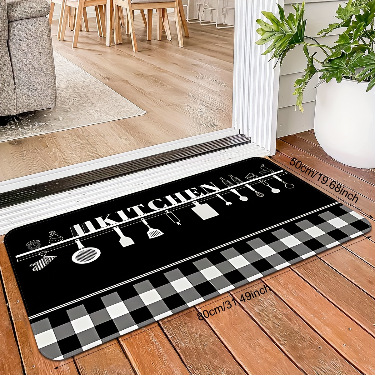 1pc Letter Graphic Kitchen Rug, Black-and-white Polyester Modern Anti-slip Kitchen  Mat, For Home Kitchen Decor