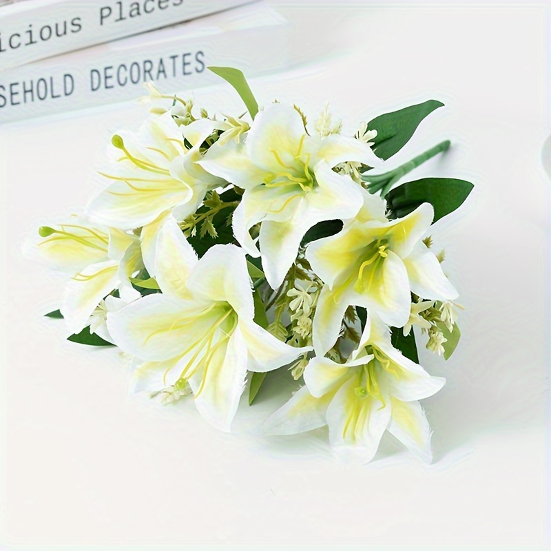 日本製新作造花 タイガーリリー フェイクフラワー 結婚式 ユリ 5束 イエロー 観葉植物