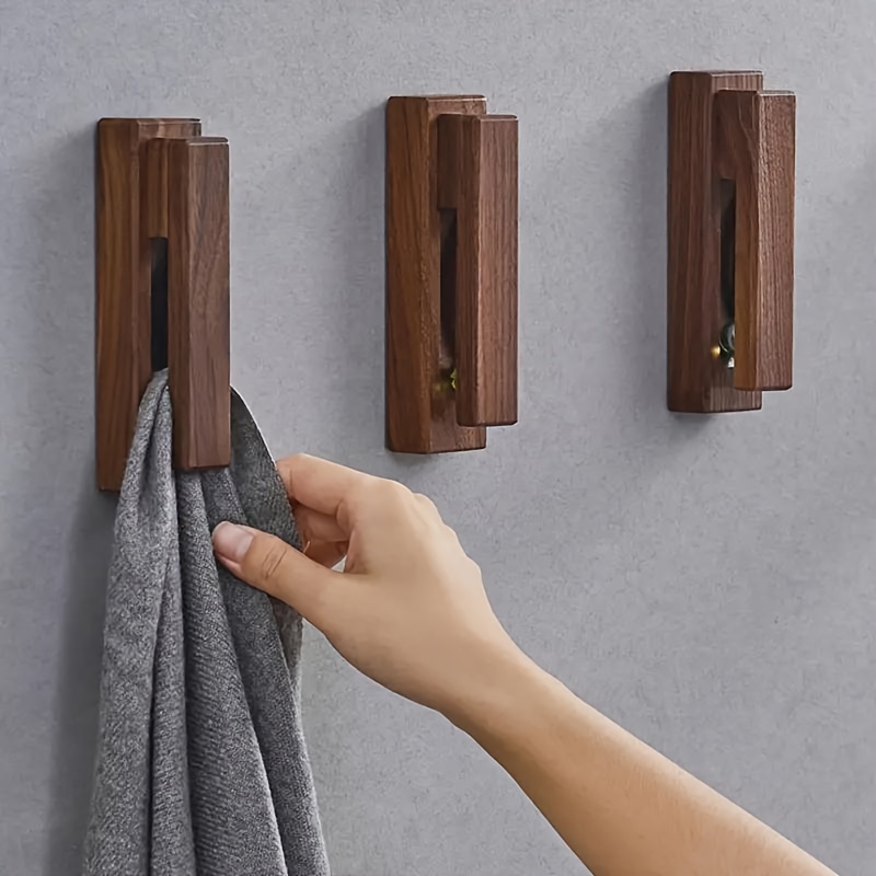 Solid Wood Towel Rack Creative Punch free Bathroom Towel - Temu