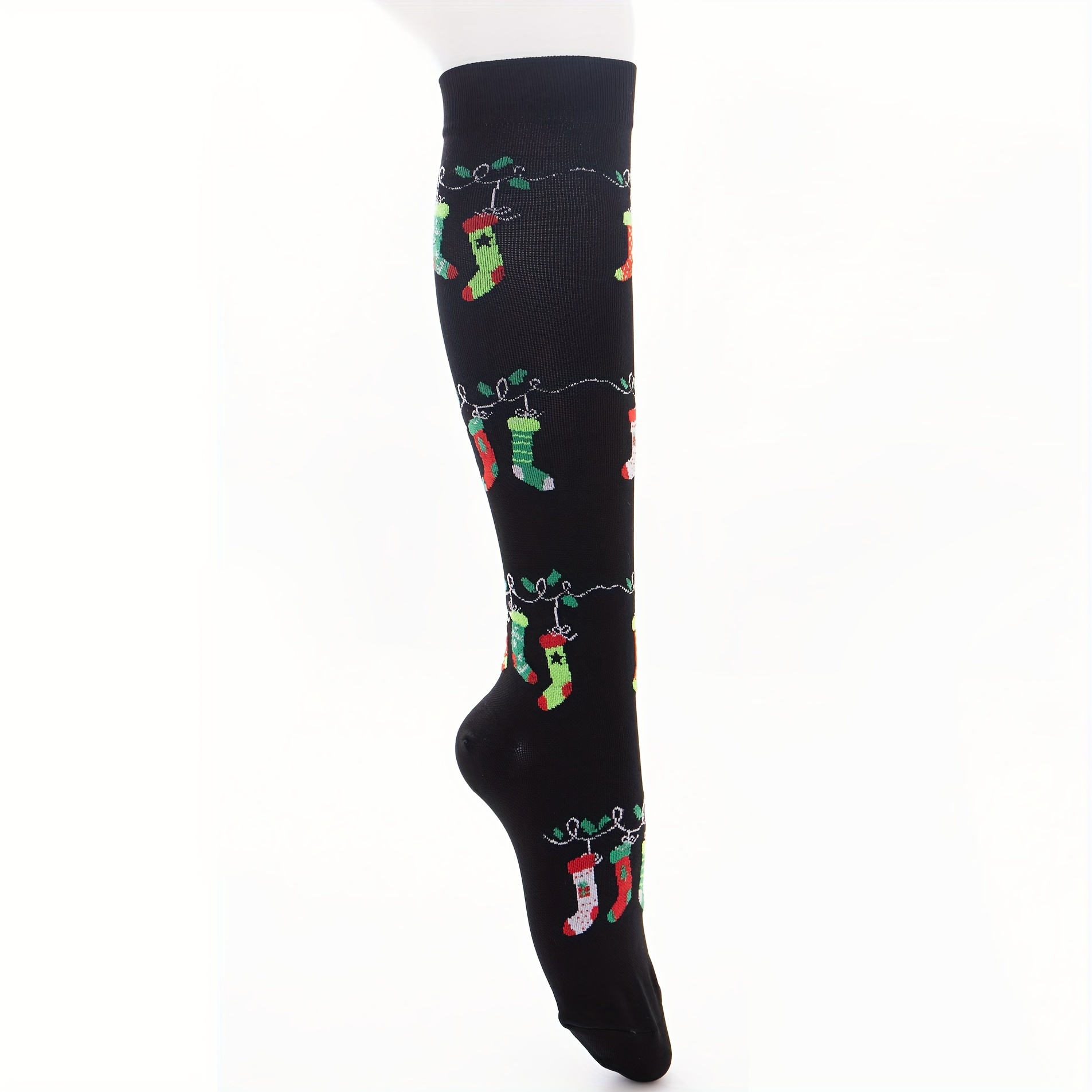 1pair Christmas Stockings Knee High Sports Socks Compression Socks