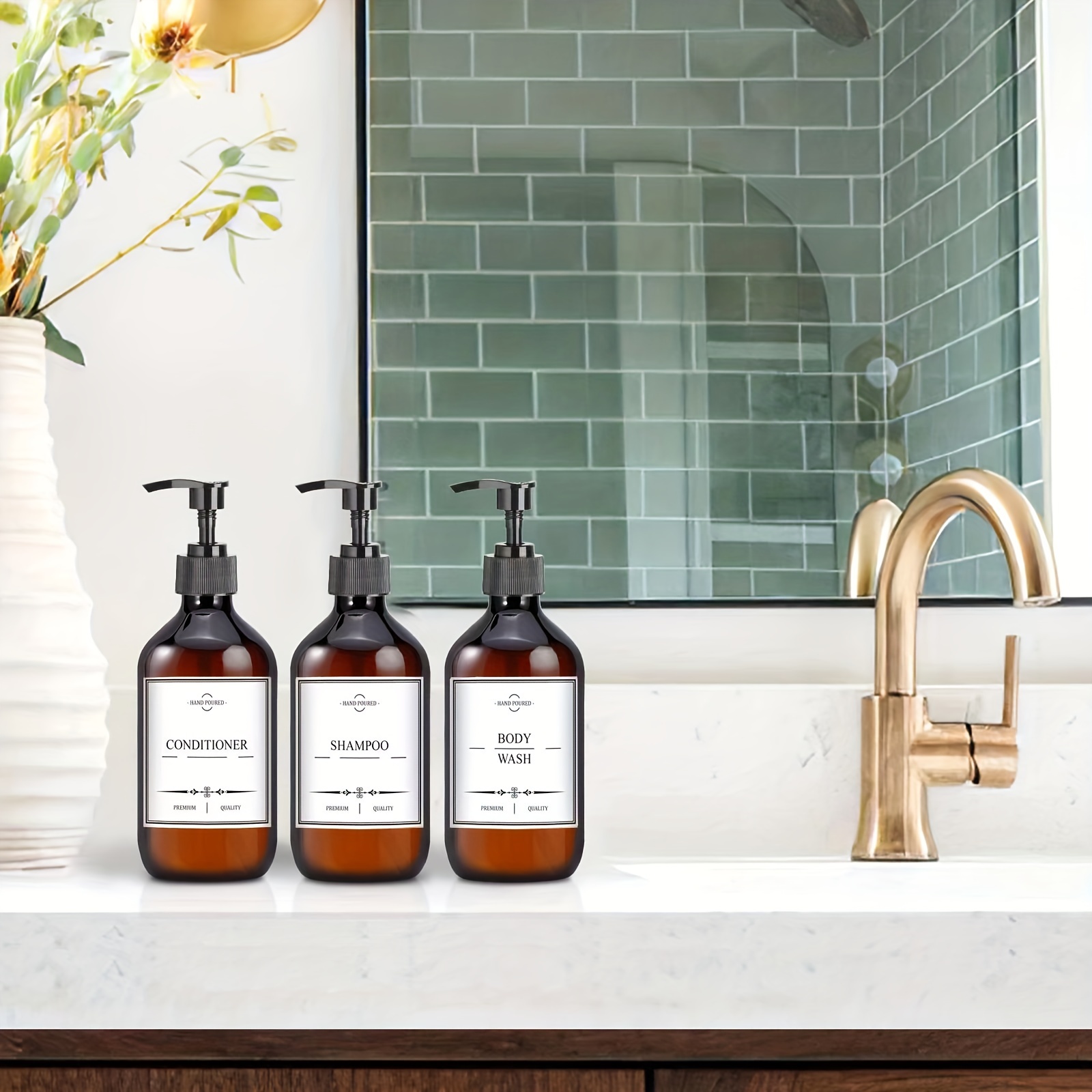 3pcs Plastic Shampoo Dispenser Bottles Set Countertop Lotion Bottle With Pump