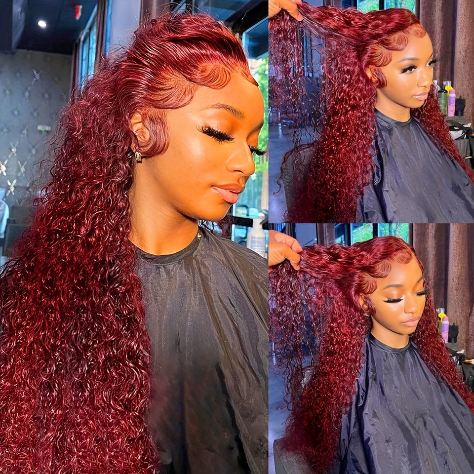 99j Burgundy 13x4 Deep Curly Lace Frontal Human Hair Wig Red Temu