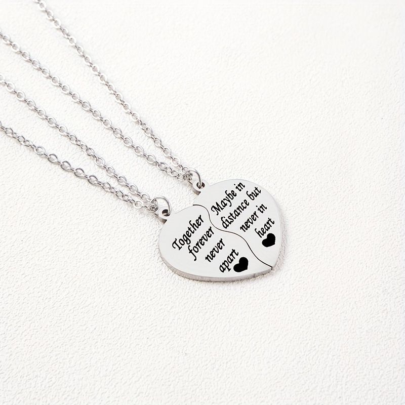 2pcs Creative Letter Together Two Halves Heart Necklace Set