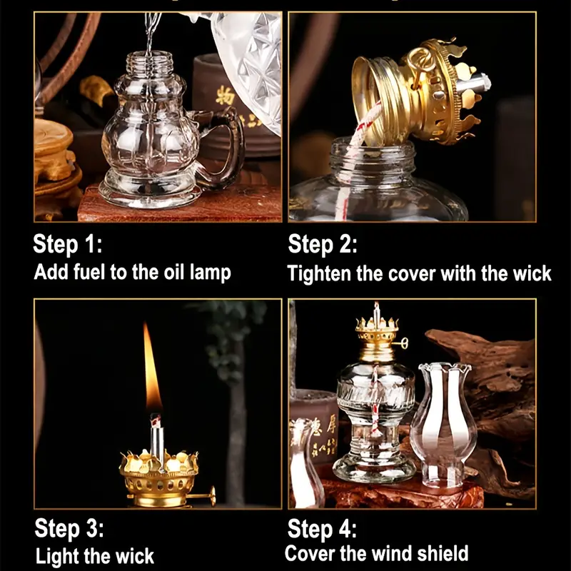 2pcs Oil Lamp With Adjustable Fire Wick, Oil Lamps For Indoor Use, Kerosene  Lamp With Wicks, Oil Lantern,room Decor,home Decor