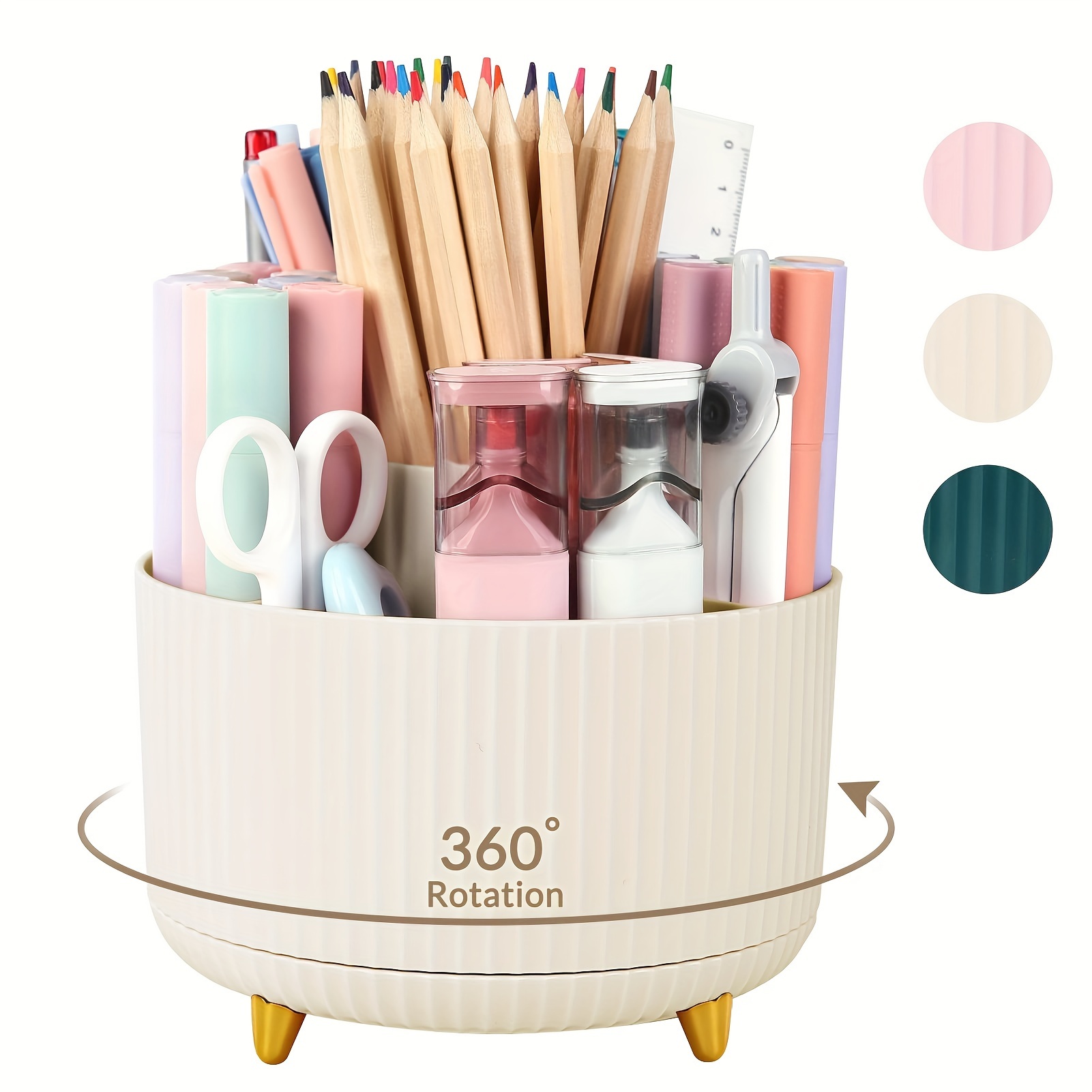 

360 Degree Rotating Desk Organizer, Dual-purpose Pencil Pen Holder For Desk, Rotating Desk Pen Organizer With 5 Slots, Pencil Cup For Office, School, Home