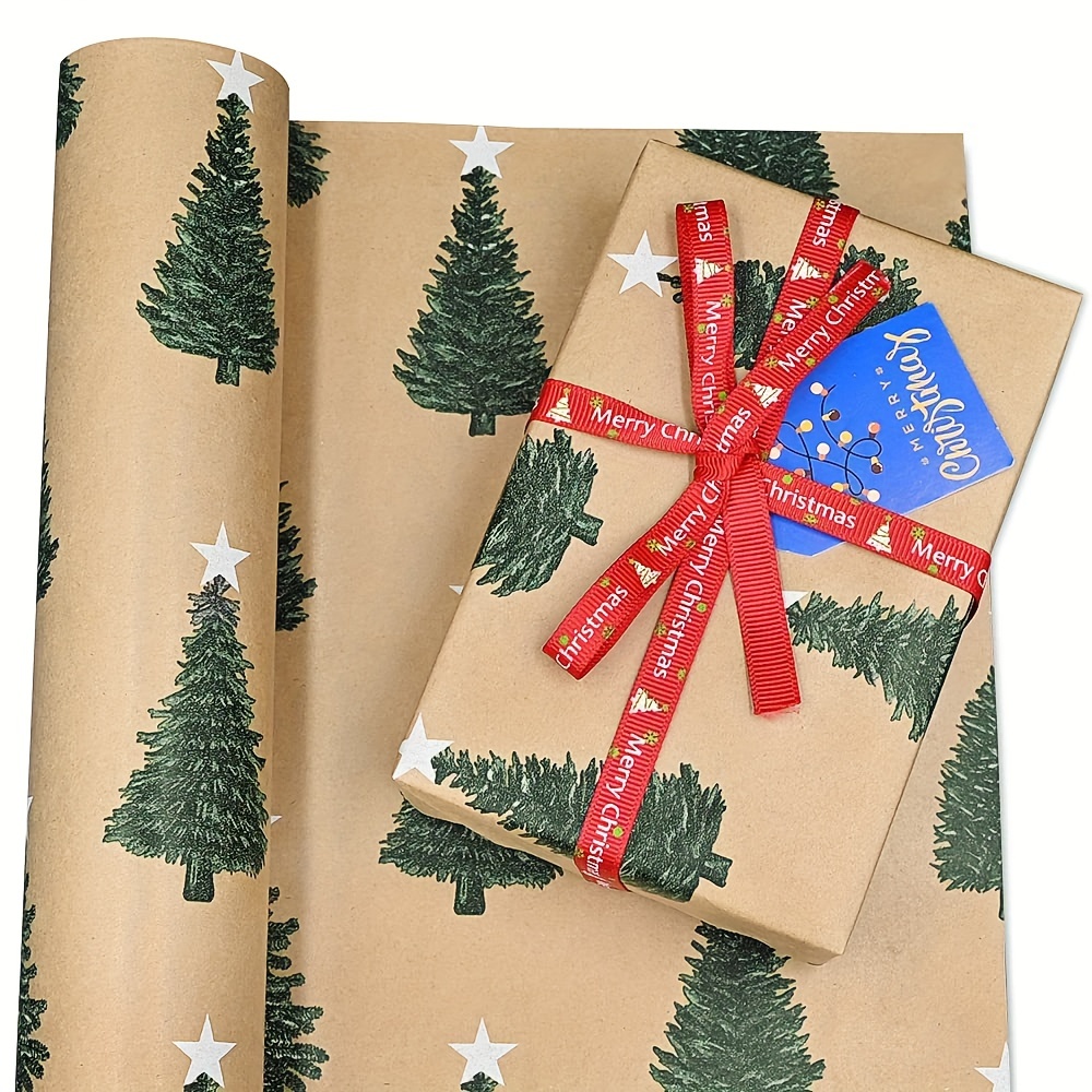 Roll Kraft Green Tree Wrapping Paper Roll Colorful Gift Temu