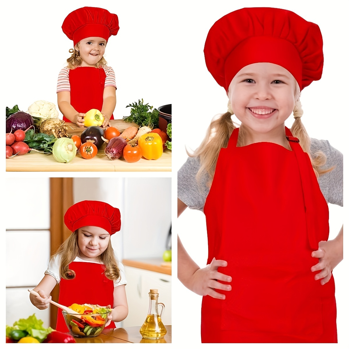 Delantal y sombrero para niños, delantal de cocina ajustable para