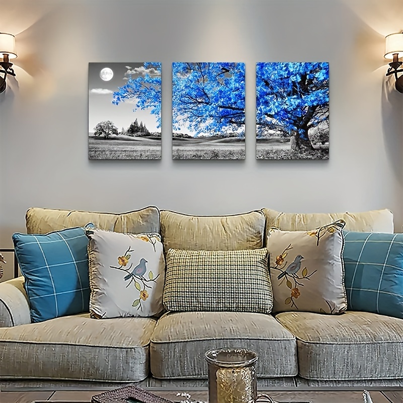 3pcs Framed Minimalist Style Canvas Paintings, Black And White Art  Landscape And Blue Stone Reflection Decorative Art Painting, Living Room  Home Offic