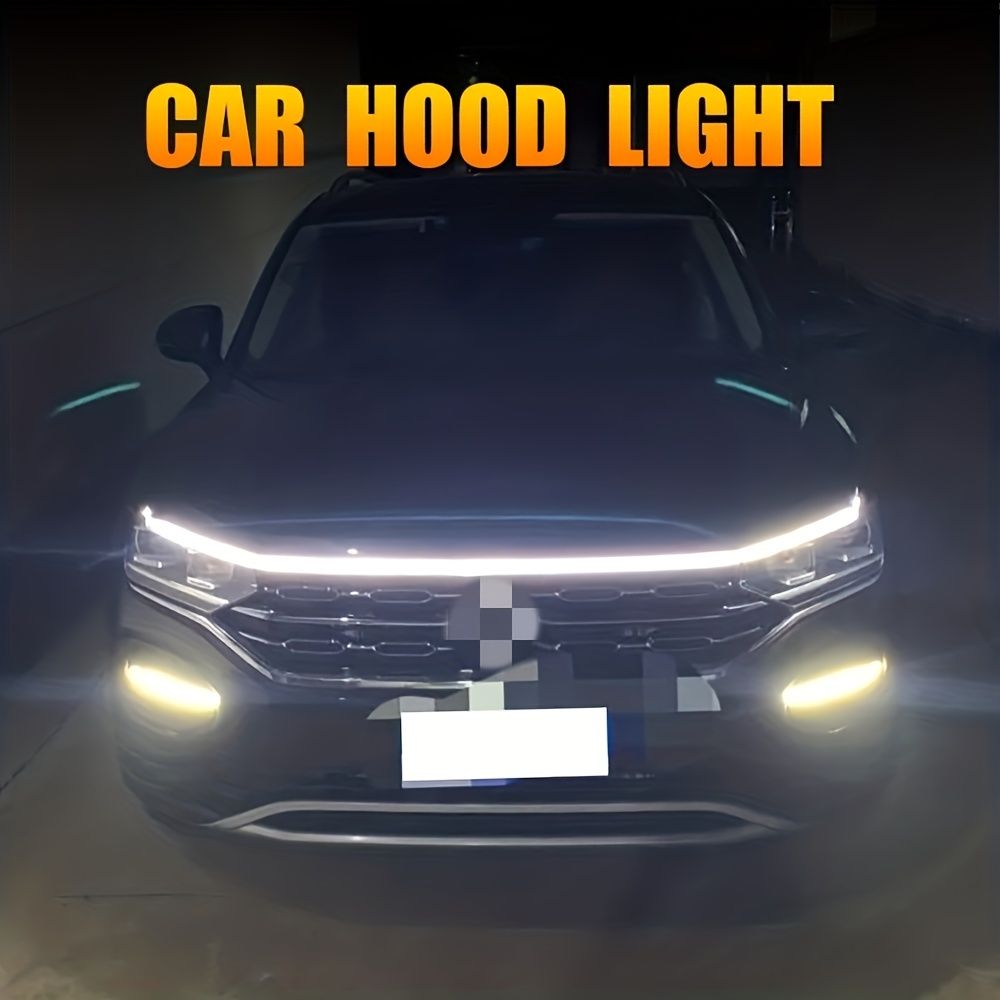 URAQT Car Hood Led Strip Light, 150cm Dynamic Scan Start Up Hoodbeam Kit,  Ultra Thin Car Daytime Running Light, Car Engine Cover Decor Flexible