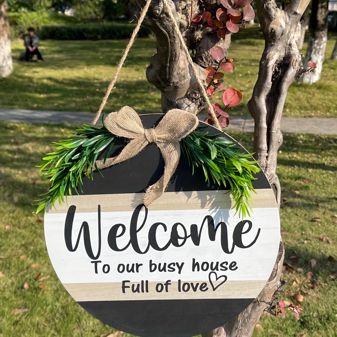 1pc welcome sign round wood wreath wall hanging for farmhouse porch garden home room birthday wedding anniversary business graduation decor