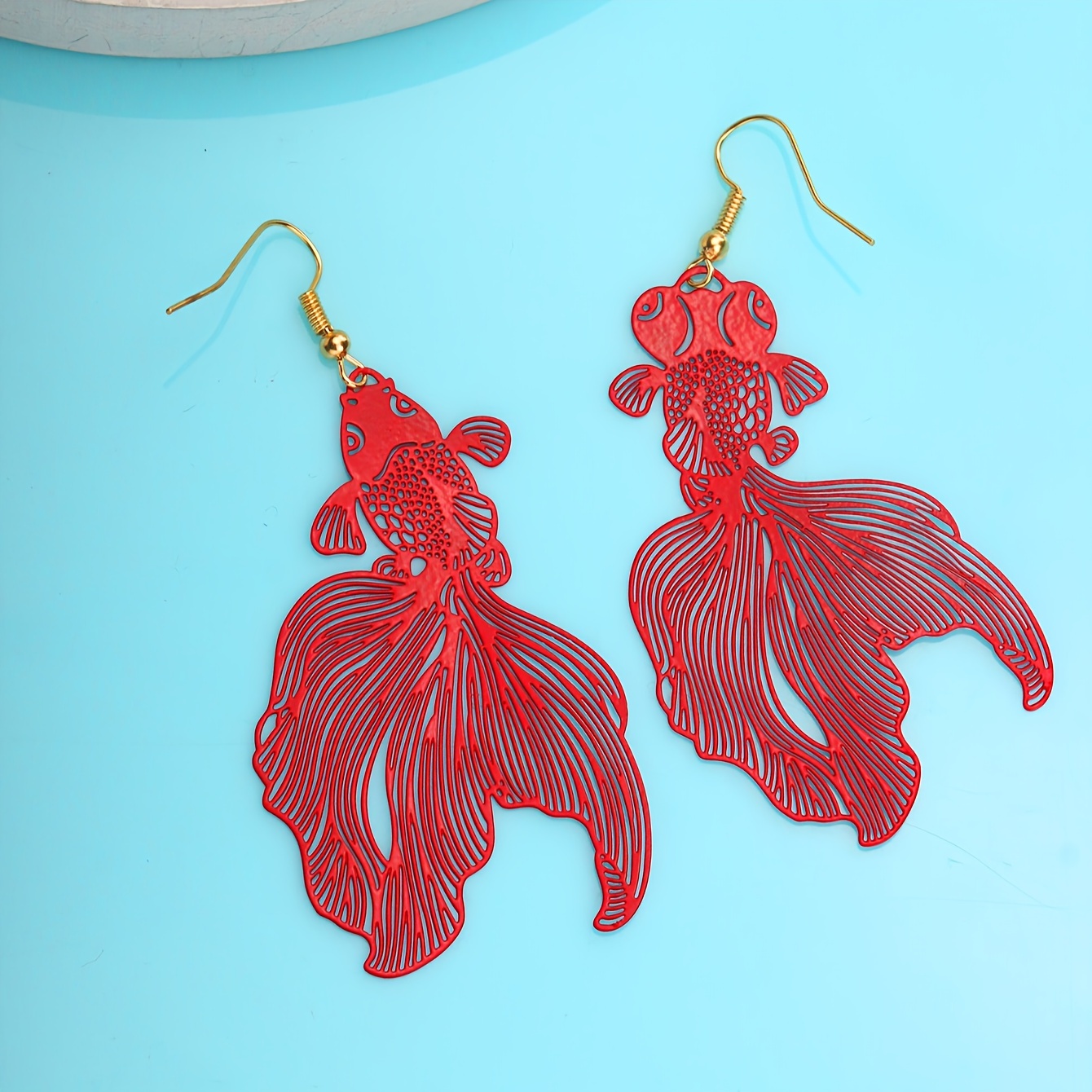 Dangle Earrings with Auspicious Fish Design, Gift for Her