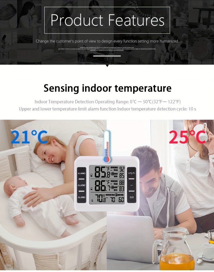 1 Indoor And Outdoor Thermometer With Upper And Lower Limit - Temu