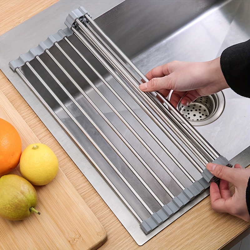 Sink Draining Rack Foldable Stainless Steel Shelf Retractable Water Filter