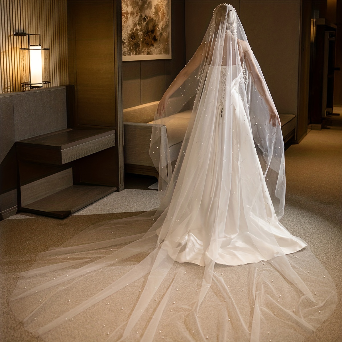 Pearl Cathedral Wedding Veil, Elegant Bridal Veil, Ivory Veil