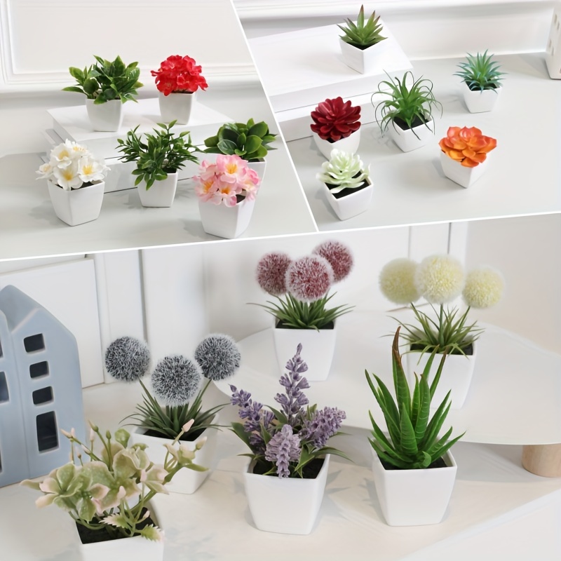 

6pcs/set Artificial Flower Plant, Suitable For Home Office Desktop Window Table Shelf Decoration, Diy Micro Landscape Home Decor