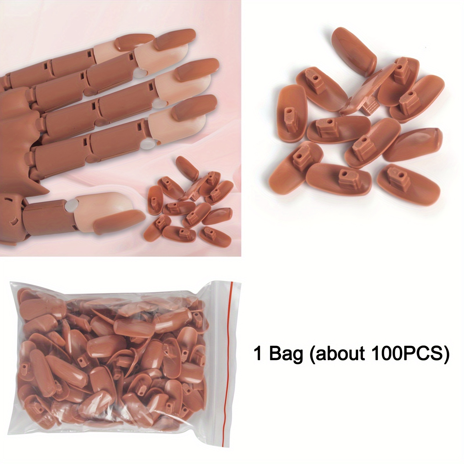 Professional Practice Hand for Acrylic Nails, Flexible Moveable Fake  Mannequin Hand for Nail Art Display With 100pcs Brown Fake Nail Tips 