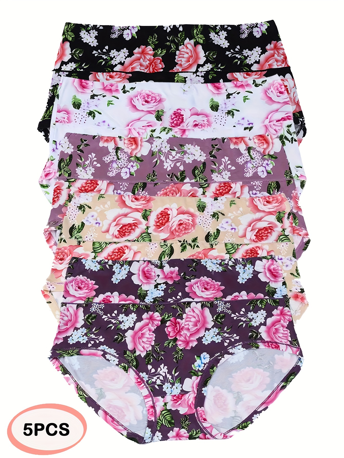 Women's Elegant Panties Set Plus Size Floral Print High - Temu