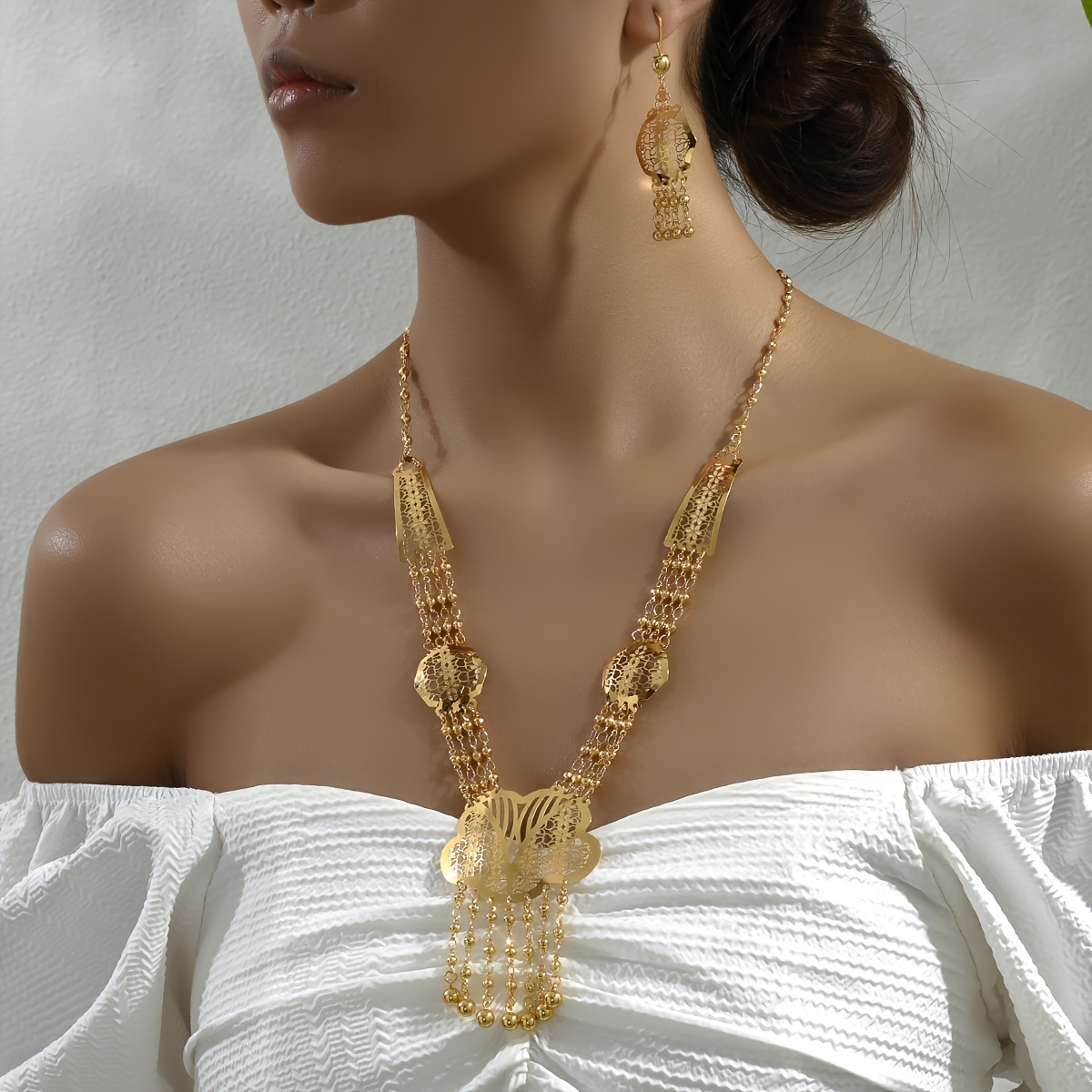 Dubai Gold Plated Necklace Jewelry Women's Fashion Chain Necklace Jewelry  Set for Wedding Engagement New Design Neck Accessories