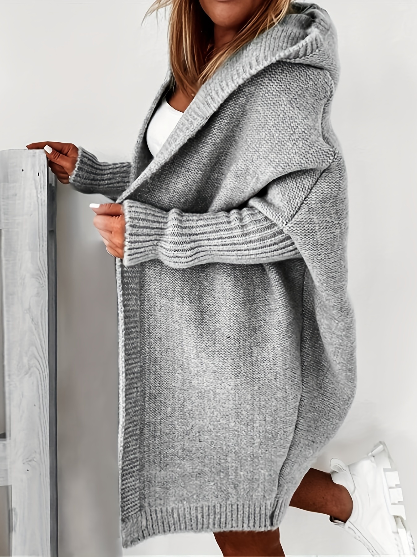 Plus Size Women's Solid Color Hooded Cardigan Coat Casual - Temu Canada