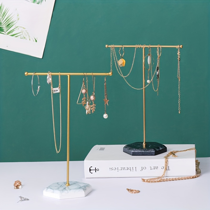 Classic Golden T Shaped Jewelry Accessories Storage Rack