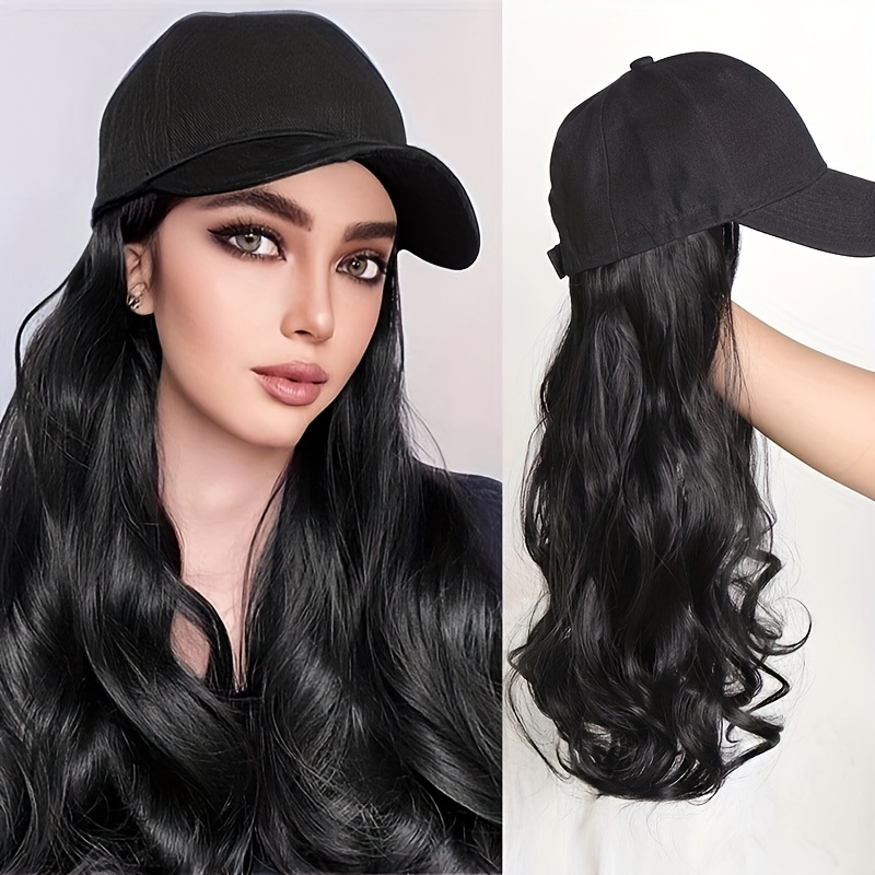 Dropship Black Baseball Cap With Grey Long Wavy Synthetic Wig Easy