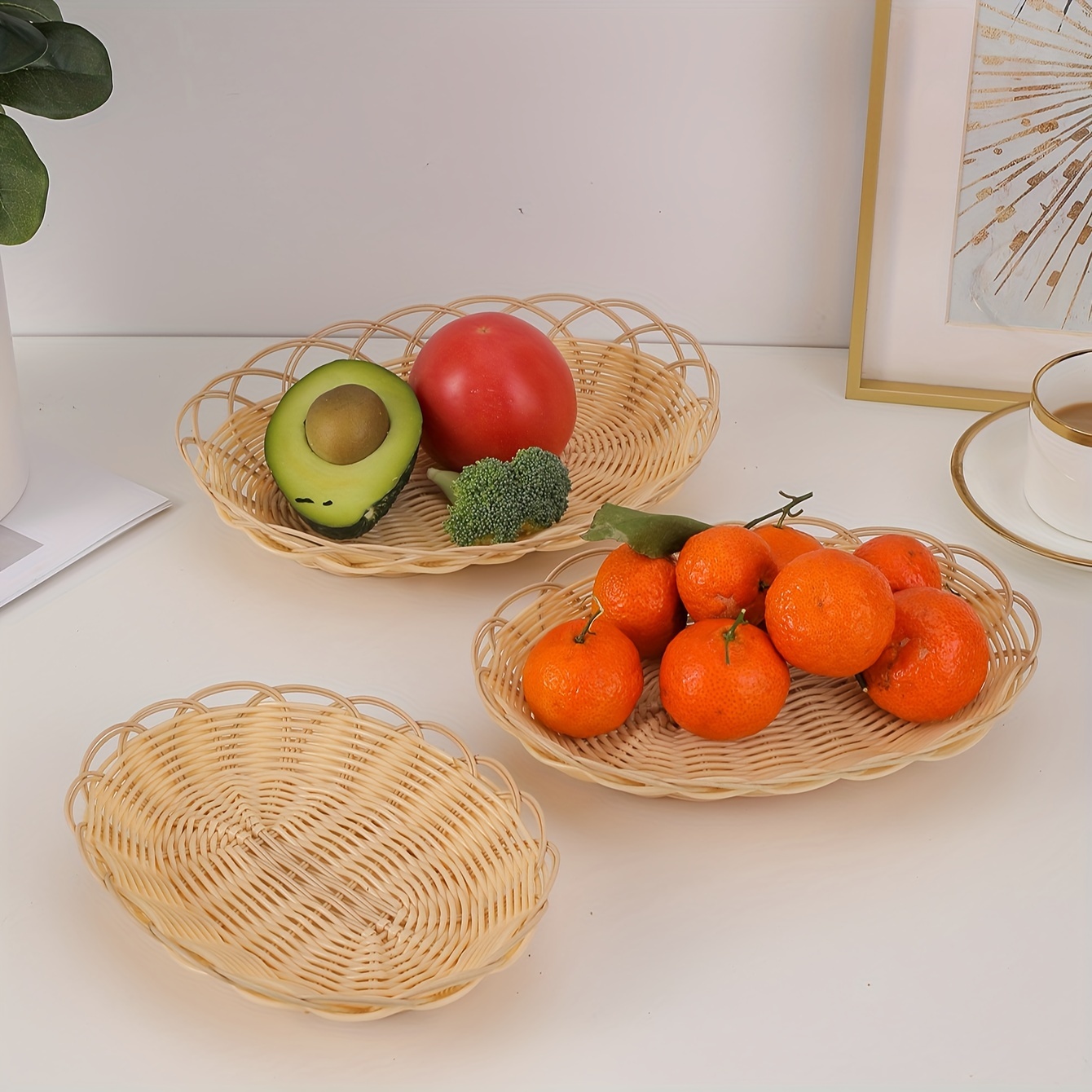 1pc/3pcs Cesta Frutas Ratán Cesta Pan Tejida Circular Cestas - Temu